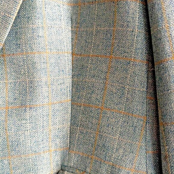 Land's End Blue Plaid Wool Silk Linen Blend Blazer 12 - Picture 4 of 7